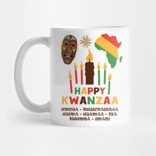 Happy Kwanzaa, Cultural Celebration. African mask and the African continent Mug